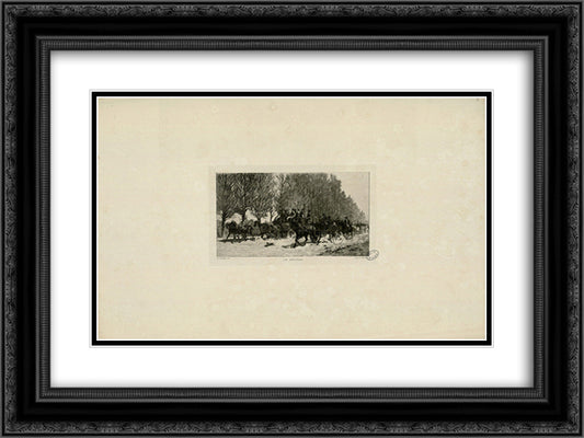 Le Retour 24x18 Black Ornate Wood Framed Art Print Poster with Double Matting by Jacque, Charles