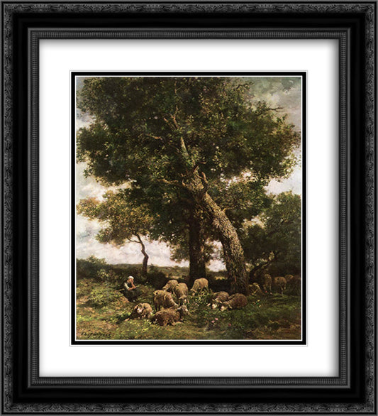 On the Pasture 20x22 Black Ornate Wood Framed Art Print Poster with Double Matting by Jacque, Charles