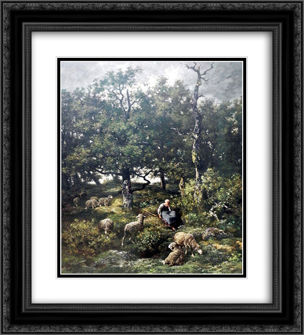 Schaferin mit Herde 20x22 Black Ornate Wood Framed Art Print Poster with Double Matting by Jacque, Charles