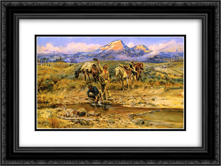 Pay Dirt 24x18 Black Ornate Wood Framed Art Print Poster with Double Matting by Russell, Charles M.