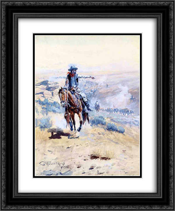 Pointing Out the Trail 20x24 Black Ornate Wood Framed Art Print Poster with Double Matting by Russell, Charles M.