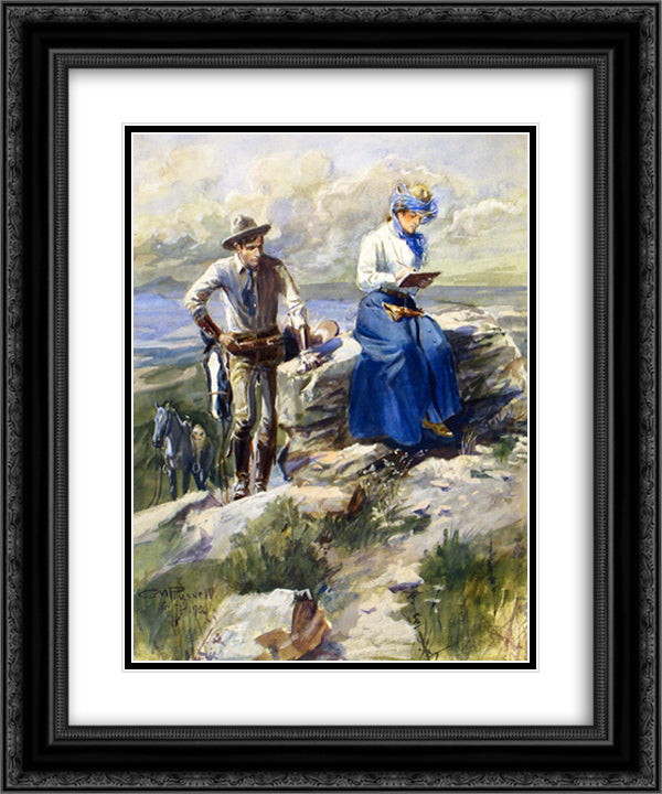 She Turned Her Back on Me and Went Imperturbably On With Her Sketching 20x24 Black Ornate Wood Framed Art Print Poster with Double Matting by Russell, Charles M.