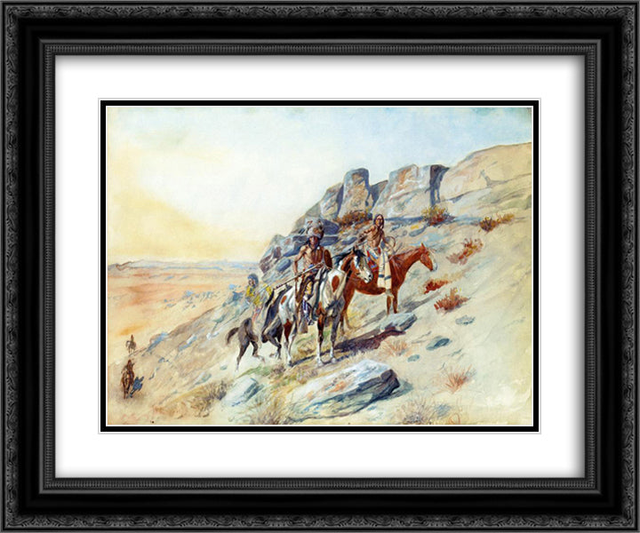 Sighting the Enemy 24x20 Black Ornate Wood Framed Art Print Poster with Double Matting by Russell, Charles M.
