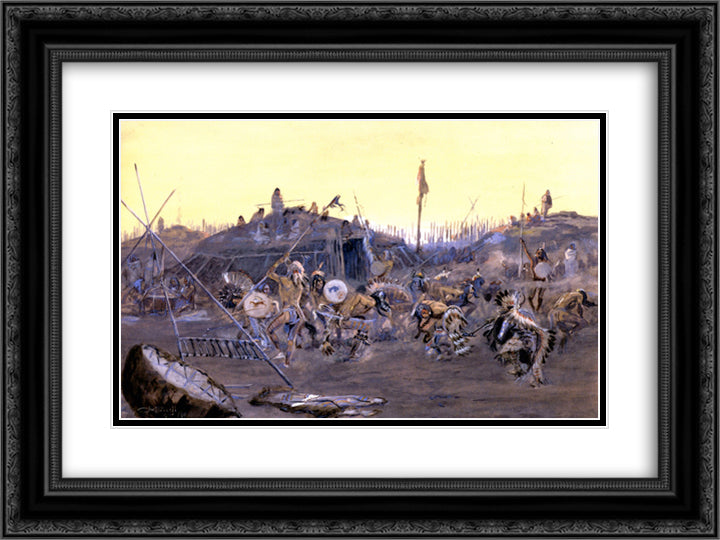 The Mandan Dance 24x18 Black Ornate Wood Framed Art Print Poster with Double Matting by Russell, Charles M.