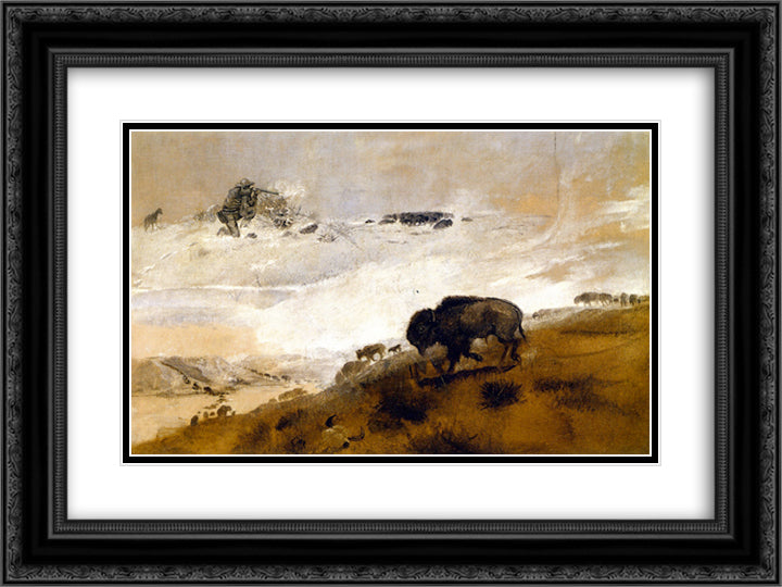 The Stand. Crossing the Missouri 24x18 Black Ornate Wood Framed Art Print Poster with Double Matting by Russell, Charles M.