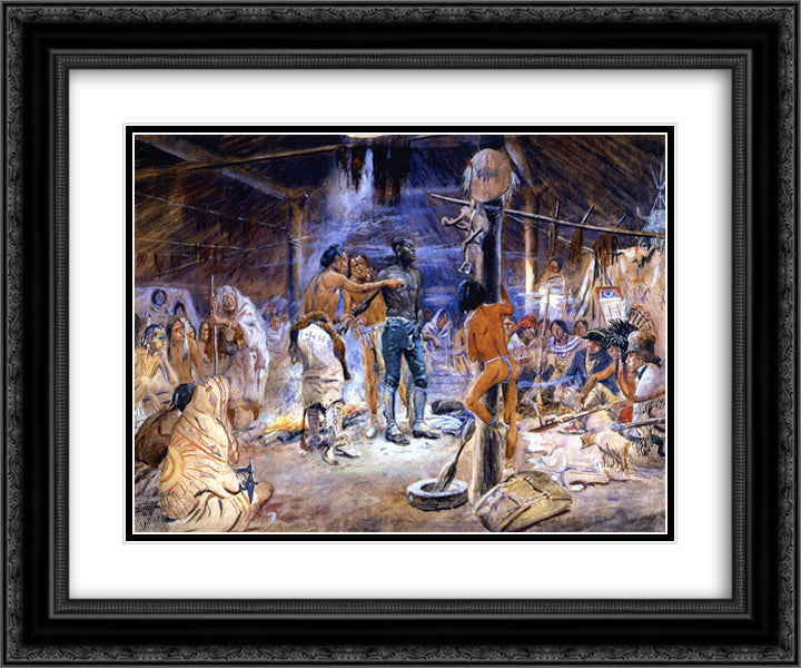 York 24x20 Black Ornate Wood Framed Art Print Poster with Double Matting by Russell, Charles M.