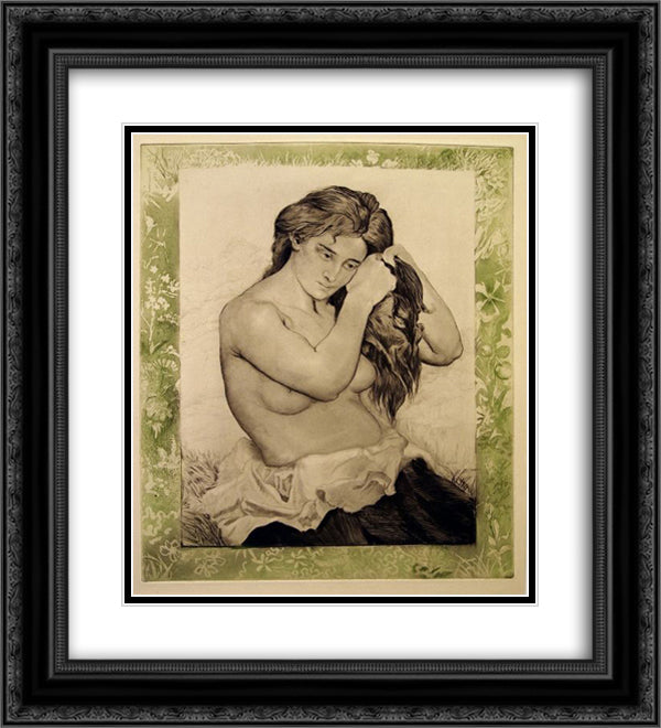 Nude Woman combing her Hair 20x22 Black Ornate Wood Framed Art Print Poster with Double Matting by Maurin, Charles