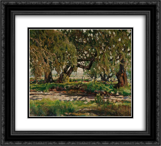 Edge of the Oak Grove 22x20 Black Ornate Wood Framed Art Print Poster with Double Matting by Reiffel, Charles