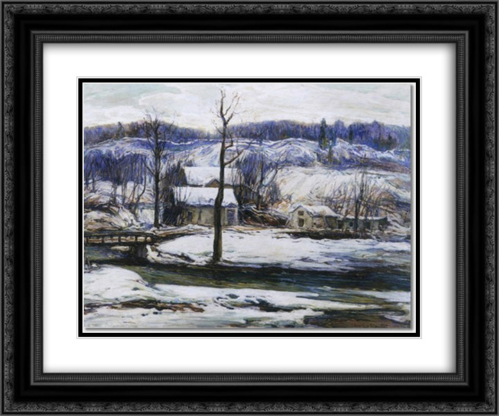 The Mill In Winter 24x20 Black Ornate Wood Framed Art Print Poster with Double Matting by Reiffel, Charles