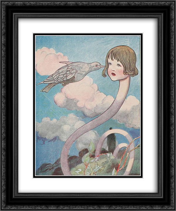 A large pigeon had flown into her face 20x24 Black Ornate Wood Framed Art Print Poster with Double Matting by Robinson, Charles
