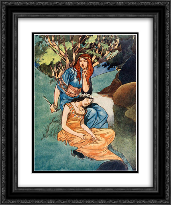 She enticed the young girl into the woods 20x24 Black Ornate Wood Framed Art Print Poster with Double Matting by Robinson, Charles