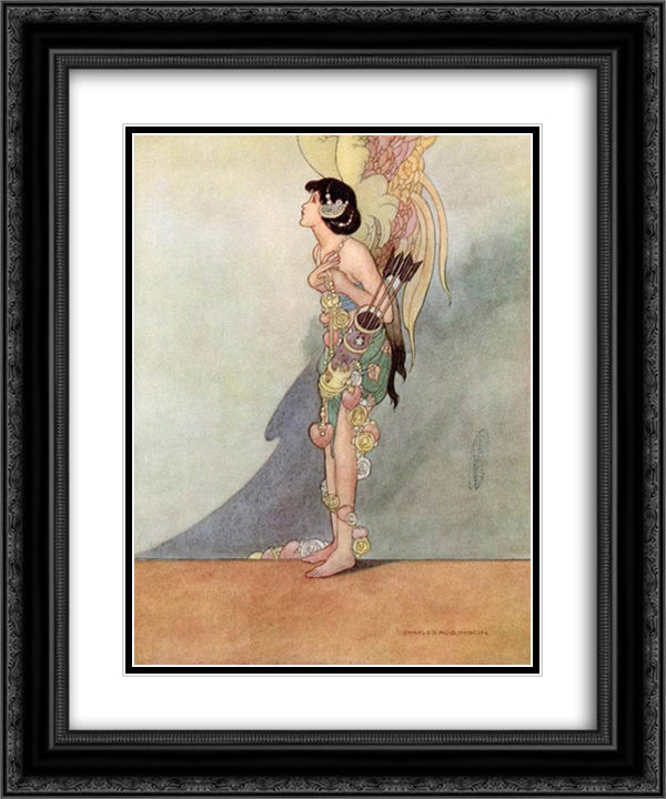 The nightingale and the rose 20x24 Black Ornate Wood Framed Art Print Poster with Double Matting by Robinson, Charles