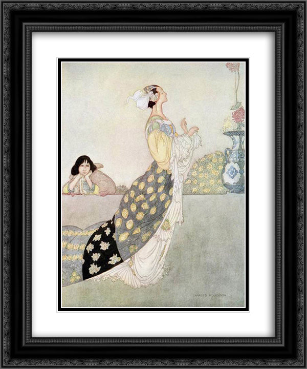 The nightingale and the rose 20x24 Black Ornate Wood Framed Art Print Poster with Double Matting by Robinson, Charles