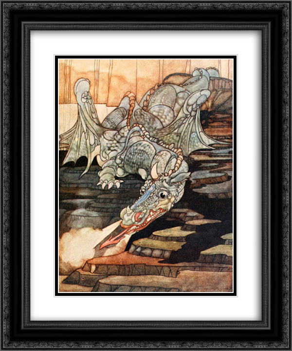 There was heard the roar of the quickly approaching dragon 20x24 Black Ornate Wood Framed Art Print Poster with Double Matting by Robinson, Charles