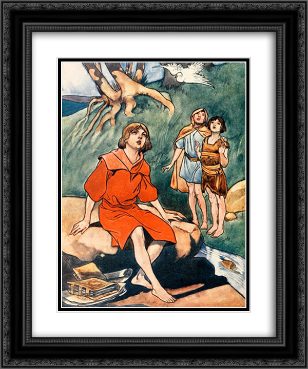 They saw a dove hoverind above his head 20x24 Black Ornate Wood Framed Art Print Poster with Double Matting by Robinson, Charles