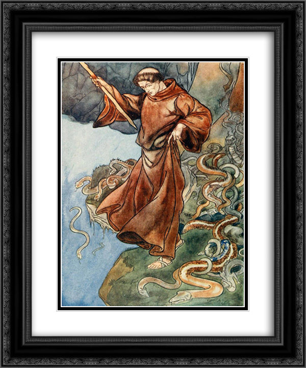Thus the people were free for all time from the fear of poisonous reptiles 20x24 Black Ornate Wood Framed Art Print Poster with Double Matting by Robinson, Charles