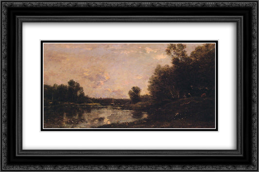 A june day 24x16 Black Ornate Wood Framed Art Print Poster with Double Matting by Daubigny, Charles Francois