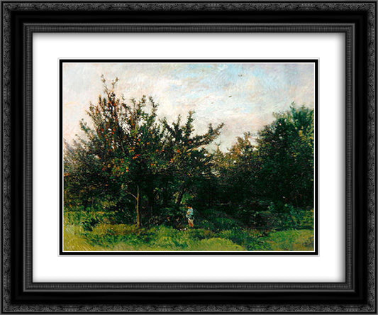 An Apple Orchard 24x20 Black Ornate Wood Framed Art Print Poster with Double Matting by Daubigny, Charles Francois