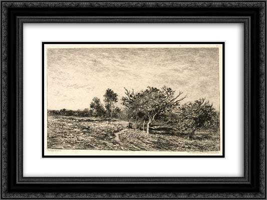 Apple Trees at Auvers 24x18 Black Ornate Wood Framed Art Print Poster with Double Matting by Daubigny, Charles Francois
