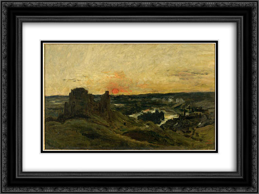 Castle Gaillard in Andelys (Eure) 24x18 Black Ornate Wood Framed Art Print Poster with Double Matting by Daubigny, Charles Francois