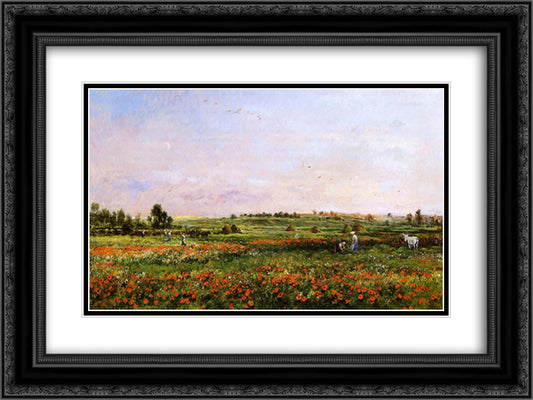 Fields in the Month of June 24x18 Black Ornate Wood Framed Art Print Poster with Double Matting by Daubigny, Charles Francois