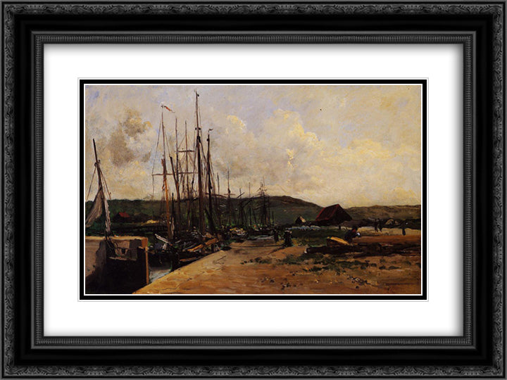 Fishing Port 24x18 Black Ornate Wood Framed Art Print Poster with Double Matting by Daubigny, Charles Francois