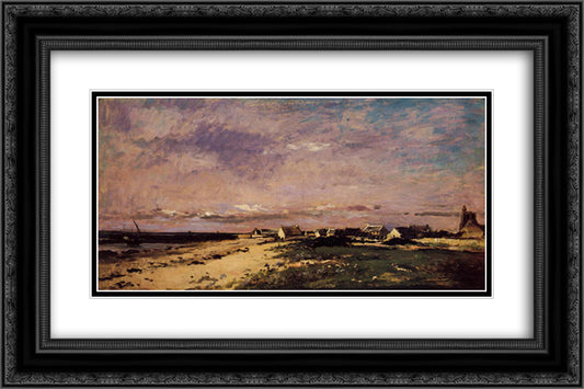 French Coastal Scene 24x16 Black Ornate Wood Framed Art Print Poster with Double Matting by Daubigny, Charles Francois