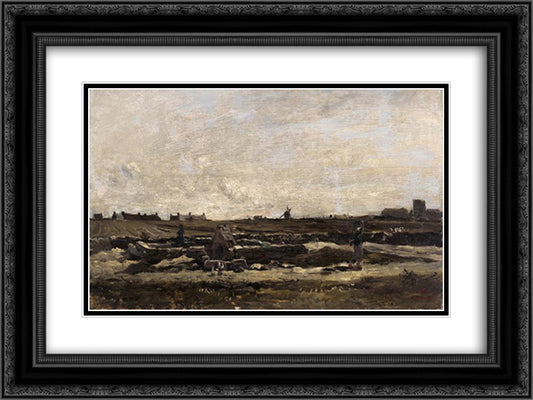 Kerity view Fountain 24x18 Black Ornate Wood Framed Art Print Poster with Double Matting by Daubigny, Charles Francois
