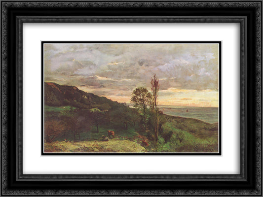 Landscape near Villerville 24x18 Black Ornate Wood Framed Art Print Poster with Double Matting by Daubigny, Charles Francois