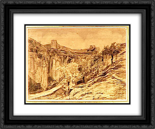 Landscape trees on the slope of a ravine 24x20 Black Ornate Wood Framed Art Print Poster with Double Matting by Daubigny, Charles Francois
