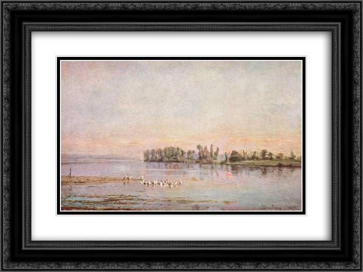 Morning 24x18 Black Ornate Wood Framed Art Print Poster with Double Matting by Daubigny, Charles Francois