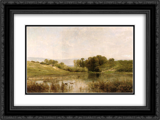 Pond Gijlieu 24x18 Black Ornate Wood Framed Art Print Poster with Double Matting by Daubigny, Charles Francois