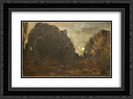 Rising Moon in Barbizon 24x18 Black Ornate Wood Framed Art Print Poster with Double Matting by Daubigny, Charles Francois