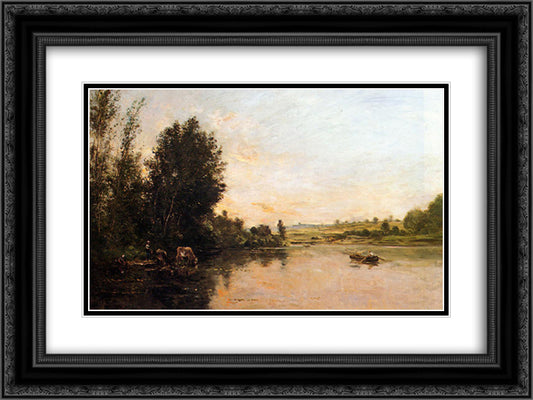 Sand Quarries near Valmondois 24x18 Black Ornate Wood Framed Art Print Poster with Double Matting by Daubigny, Charles Francois