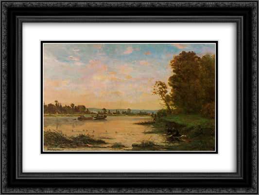 Summer Morning on the Oise 24x18 Black Ornate Wood Framed Art Print Poster with Double Matting by Daubigny, Charles Francois