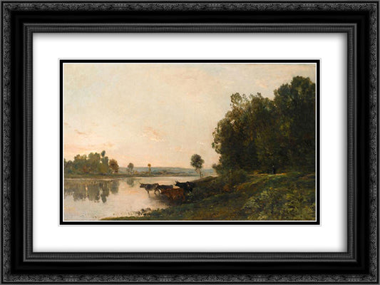 Sunrise, banks of the Oise 24x18 Black Ornate Wood Framed Art Print Poster with Double Matting by Daubigny, Charles Francois