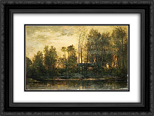 Sunset, Lower Meudon 24x18 Black Ornate Wood Framed Art Print Poster with Double Matting by Daubigny, Charles Francois