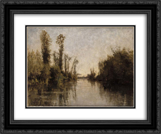 The banks of Seine 24x20 Black Ornate Wood Framed Art Print Poster with Double Matting by Daubigny, Charles Francois
