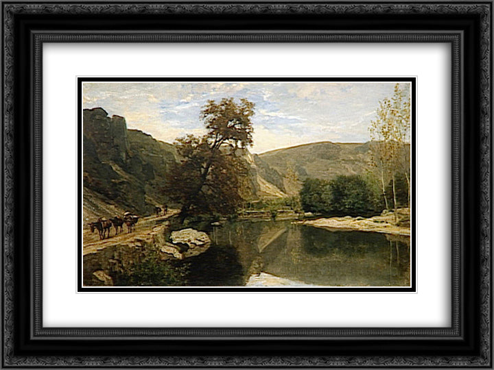 The boards of Cousin near Avallon 24x18 Black Ornate Wood Framed Art Print Poster with Double Matting by Daubigny, Charles Francois
