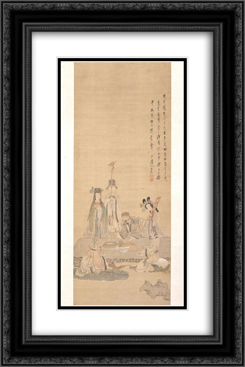 Immortals Celebrating a Birthday 16x24 Black Ornate Wood Framed Art Print Poster with Double Matting by Hongshou, Chen