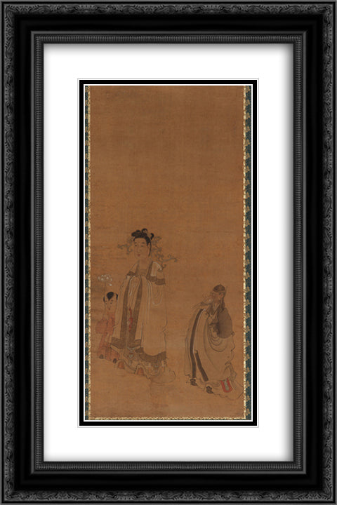 The Dragon King Revering the Buddha 16x24 Black Ornate Wood Framed Art Print Poster with Double Matting by Hongshou, Chen