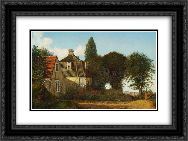 A Mansion near oresund 24x18 Black Ornate Wood Framed Art Print Poster with Double Matting by Kobke, Christen
