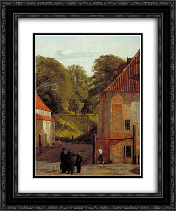 A View of the Square in the Kastel Looking Towards the Ramparts 20x24 Black Ornate Wood Framed Art Print Poster with Double Matting by Kobke, Christen