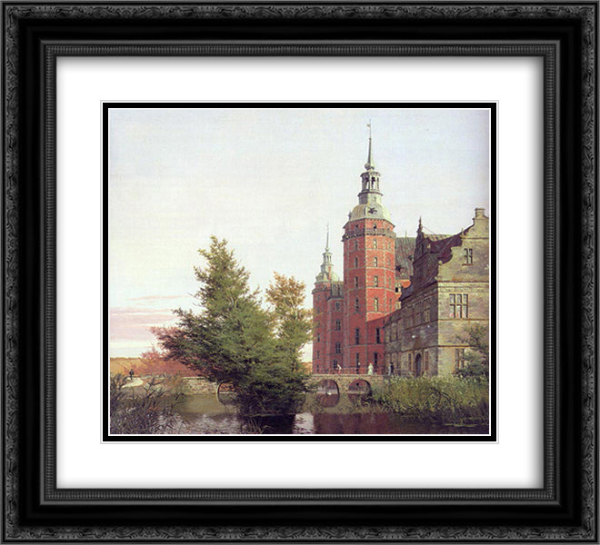 Frederiksborg Castle Seen from the Northwest 22x20 Black Ornate Wood Framed Art Print Poster with Double Matting by Kobke, Christen
