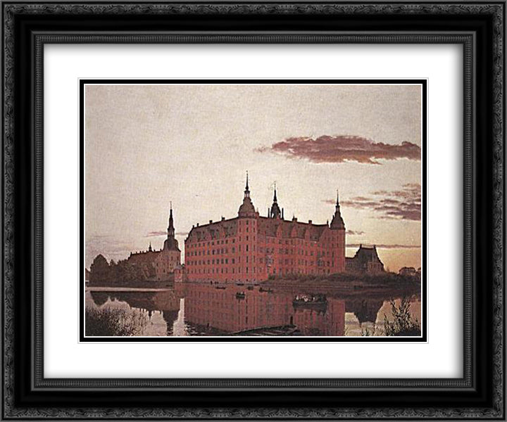 Frederiksborg Palace in the Evening Light 24x20 Black Ornate Wood Framed Art Print Poster with Double Matting by Kobke, Christen