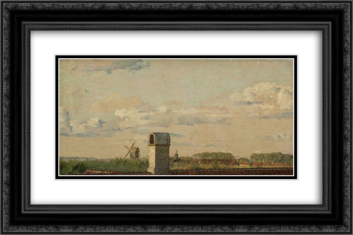 View from a Window in Toldbodvej Looking Towards the Citadel in Copenhagen 24x16 Black Ornate Wood Framed Art Print Poster with Double Matting by Kobke, Christen