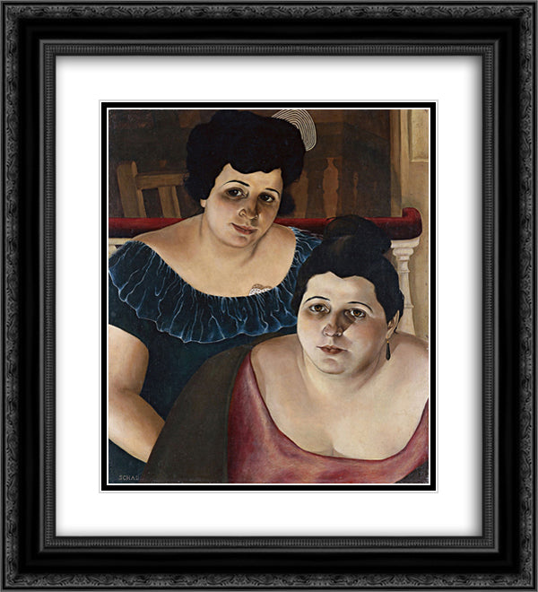 Maria and Annunziata 'from the Harbour' 20x22 Black Ornate Wood Framed Art Print Poster with Double Matting by Schad, Christian