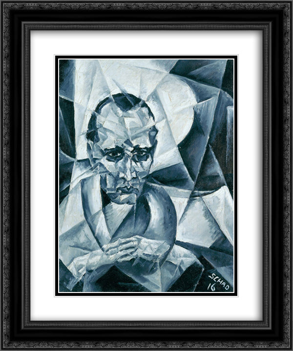 Portrait de Walter Serner 20x24 Black Ornate Wood Framed Art Print Poster with Double Matting by Schad, Christian
