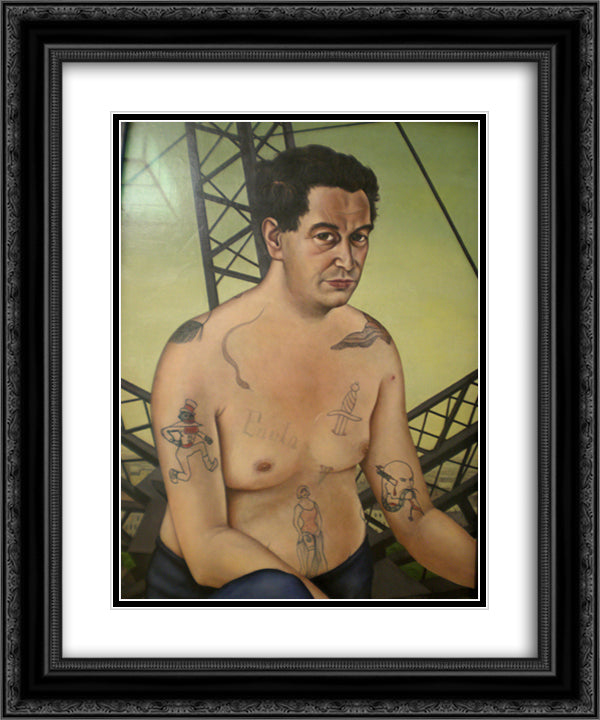 Portrait of Egon Erwin 20x24 Black Ornate Wood Framed Art Print Poster with Double Matting by Schad, Christian