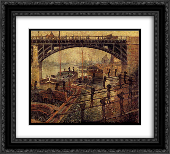 Coal Dockers 22x20 Black Ornate Wood Framed Art Print Poster with Double Matting by Monet, Claude